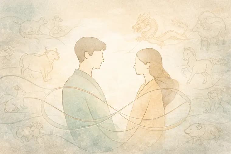 体现生肖文化中婚恋相合观念的中国传统插画